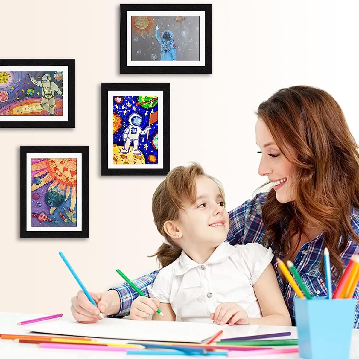 HASTHIP Kids Artwork Picture Frame for 8.3x11.8 in Art with 180° Front Opening Black Wall Display | Holds 50 Pcs