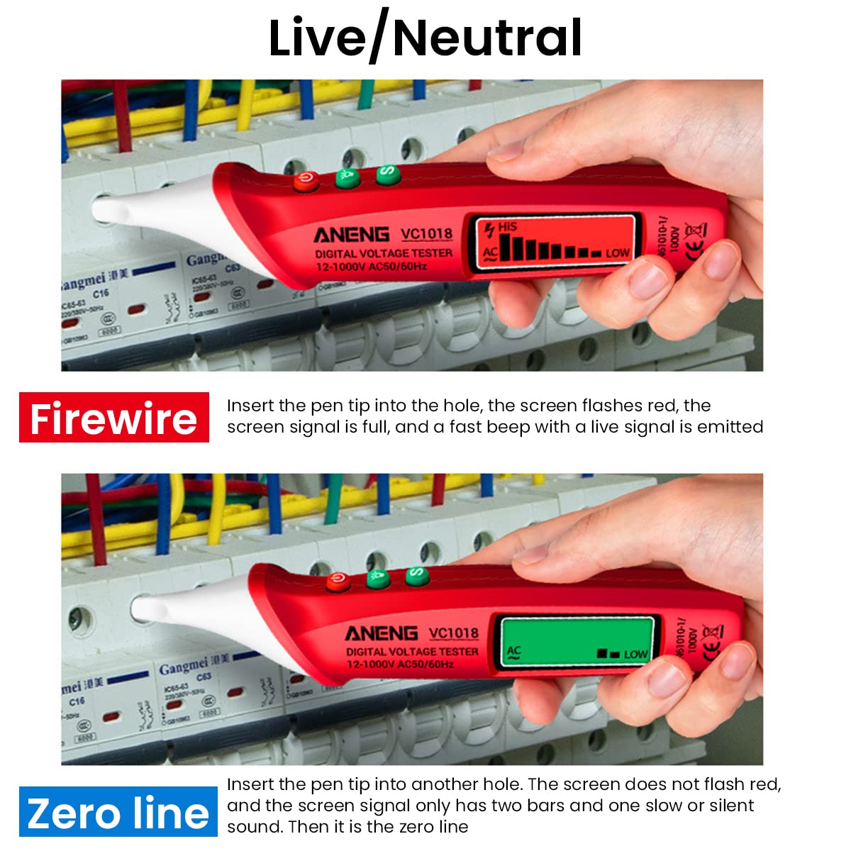 Serplex® Non-Contact Voltage Tester with Light, Voltage Tester Pen Adjustable Sensitivity AC 12V-1000V, Tester Electrical Continuity Tester, Live/Neutral Wire Tester with LCD Display Buzzer Alarm