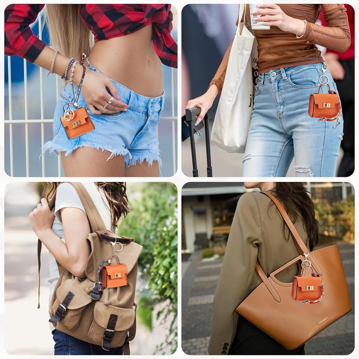 SANNIDHI Bag Charm Mini Backpack Keychain for Women with Golden Clasp 7.5x4x7cm PU Leather Case | Cute Coin Purse and Earbuds Holder