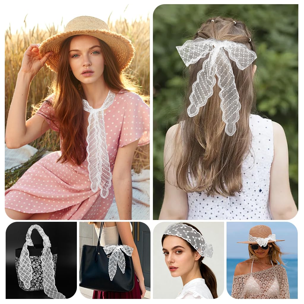 SANNIDHI Head Scarf for Women with White Lace Design 3Pcs Set 51 in Long | Elegant Styling