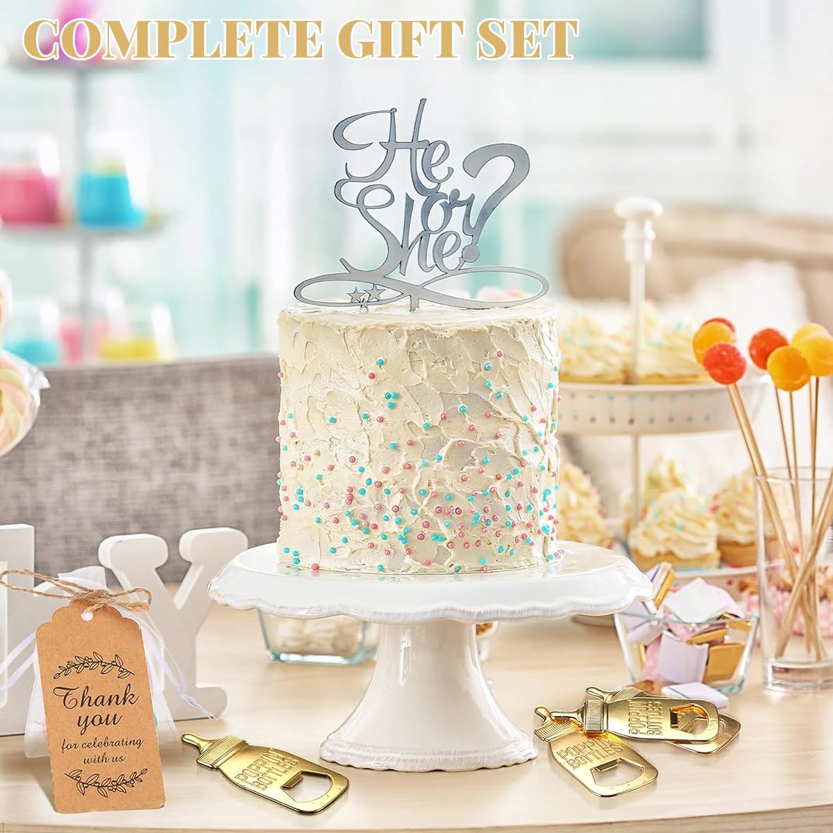 SNOWIE SOFT Baby Shower Return Gifts featuring 18pcs Golden Bottle Shaped Openers with Cards