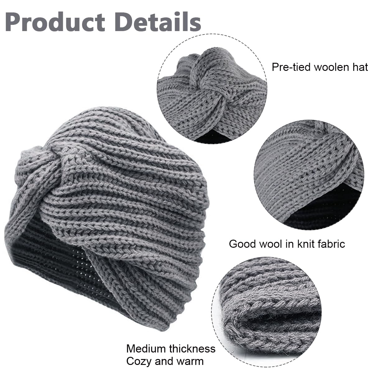 PALAY® Turban Cap Winter Cap for Women Woolen Cap for Women Winter Warm Caps Fashion Knitting Hat Stretchy Knitting Couple Cap Crochet Cap Gift Winter Clothes for Women (Grey)