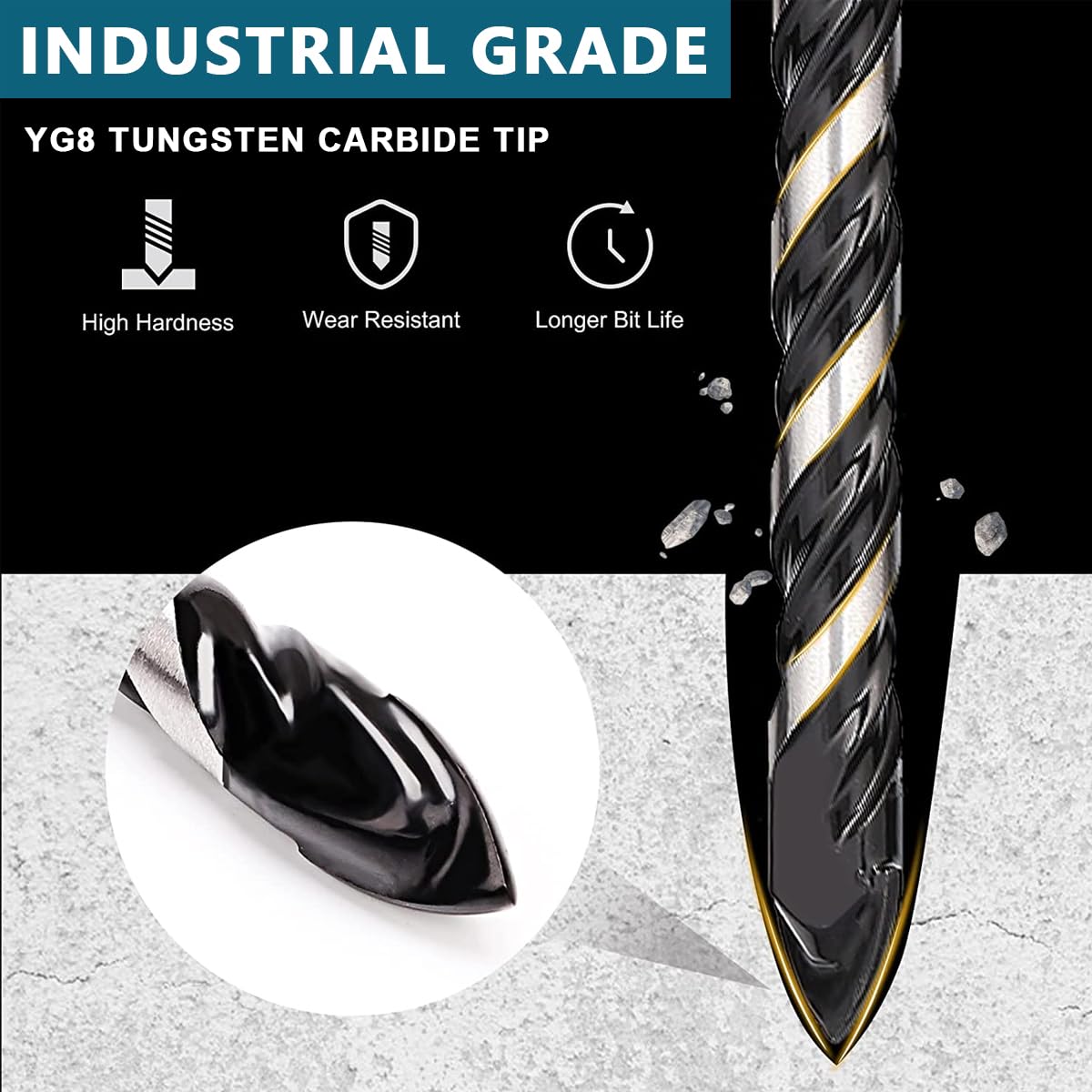 Serplex Concrete Drill Bit Set for Wood Plastic and Masonry featuring Twist Triangle Tip | 5PCS 6 8 10 12mm Tungsten Carbide