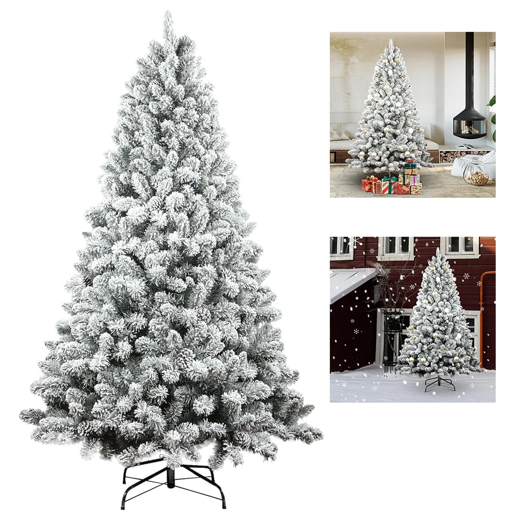 HASTHIP® 59 Inches Christmas Tree for Home Decor DIY Assembly 350Pcs Flocked Pin Oak Branches Flocked Artificial Christmas Tree Decorative Powdery Snow Fake Christmas Tree for Christmas Home Decor