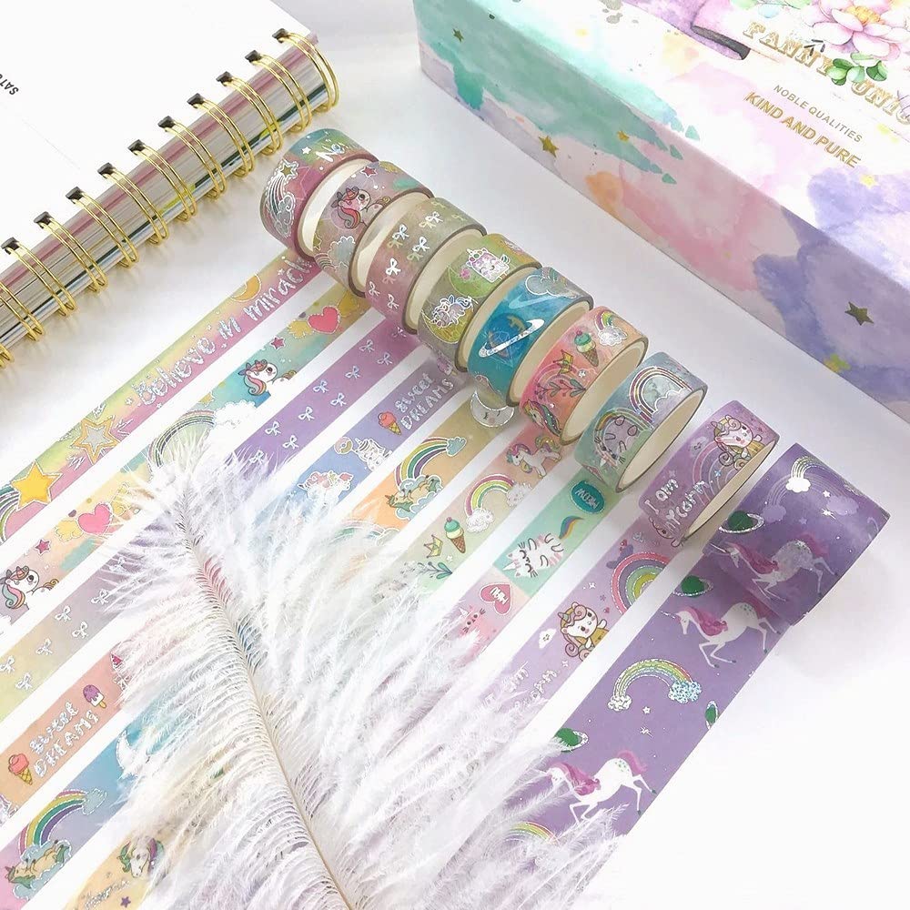 HASTHIP® 10 Rolls Unicorn Washi Tape Glitter Unicorn Pattern Washi Tape Decorative Adhesive Tape for DIY ,Beautify Bullet Journals,Planners