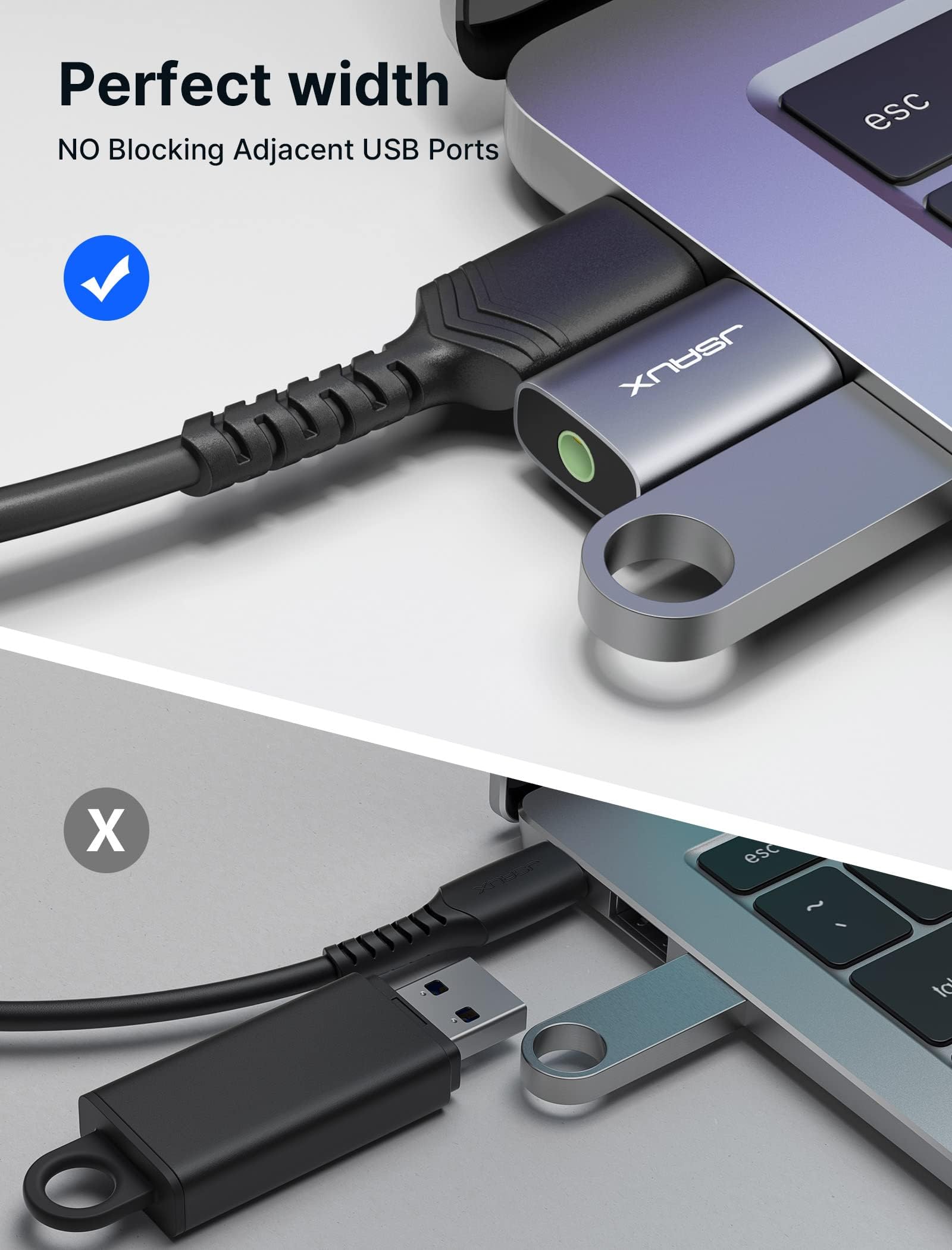 JSAUX USB Sound Card for PC and Laptop with Advanced Audio Chip | 2 Pack Plug and Play Adapter