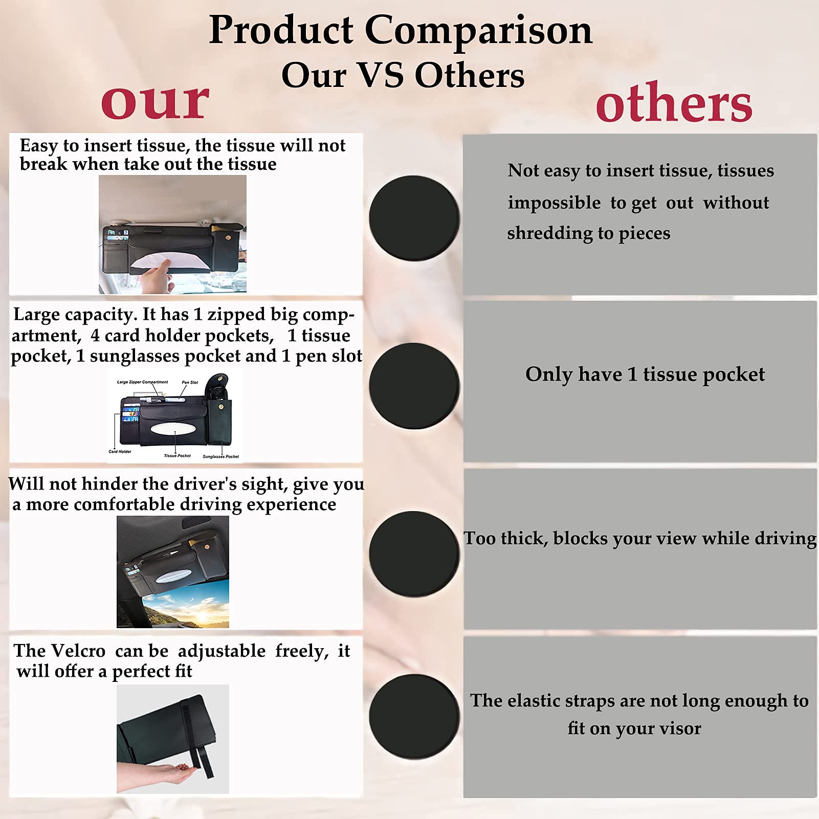 STHIRA Car Sun Visor Organizer for Storage with 35×16 cm Capacity and Dual Elastic Bands | PU Leather Black