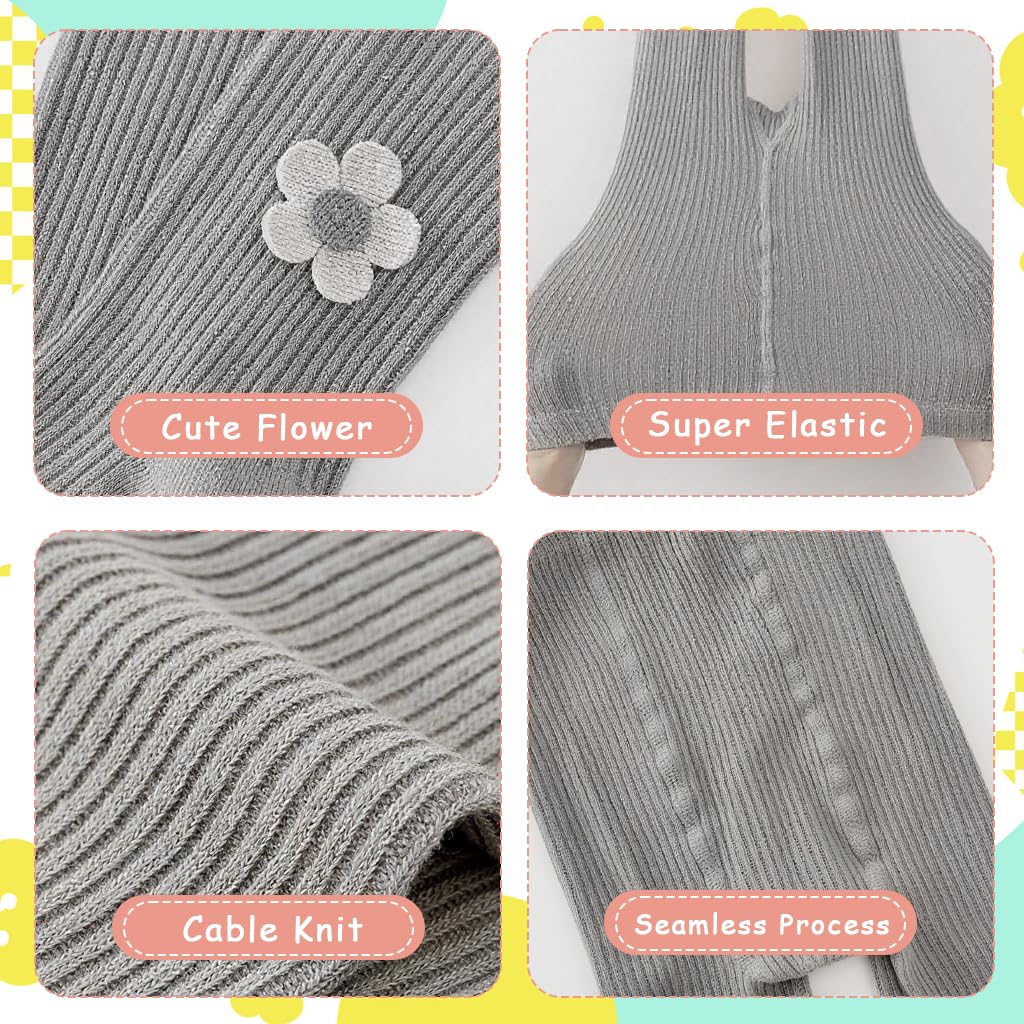 Zibuyu Toddler Girls Cable Knit Leggings for Fall & Winter with Seamless Elastic Fit | Soft Grey Cotton Pantyhose