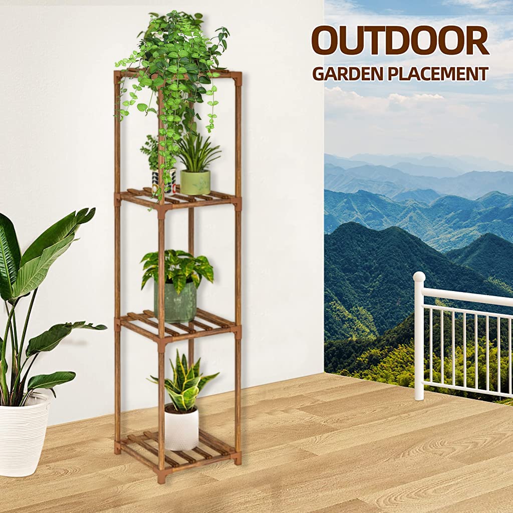 HASTHIP Wooden Plant Stand for Indoor Décor with 4 Layer Rack 29.5×29.5×40cm | Solid Wood Display