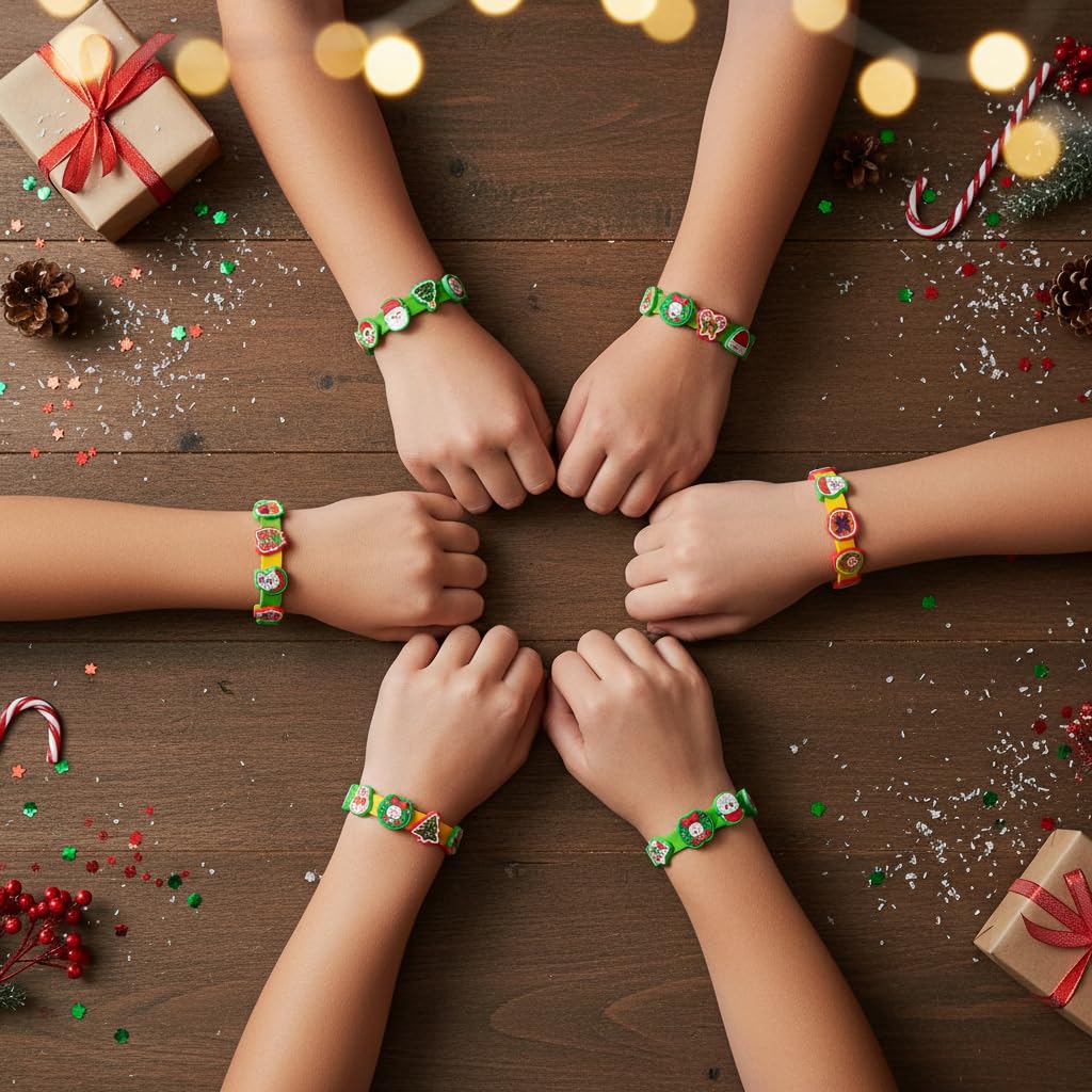 PATPAT DIY Christmas Bracelet Kit for Kids with Rubber Bands and Cartoon Charms | Fun Holiday Craft Gift