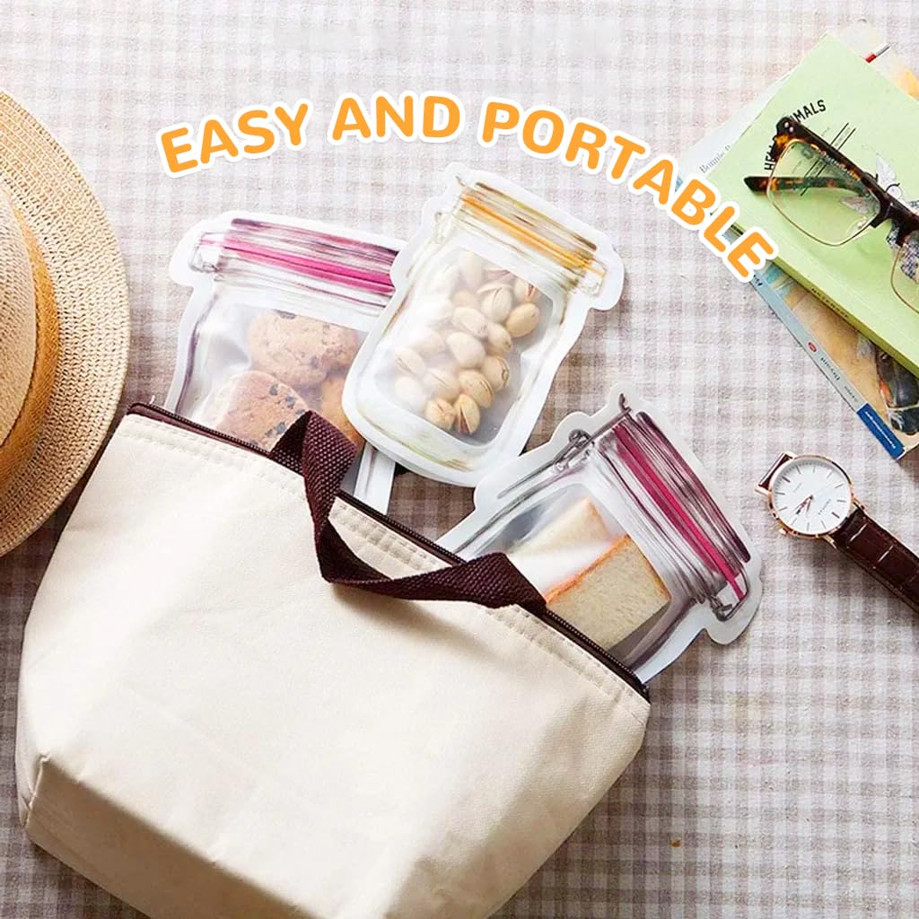 ZIBUYU Ziplock Bags for Fridge with Leak Proof Closure 15pcs Mason Jar Shape PE Containers | 3 Sizes for Snacks and Kitchen Storage
