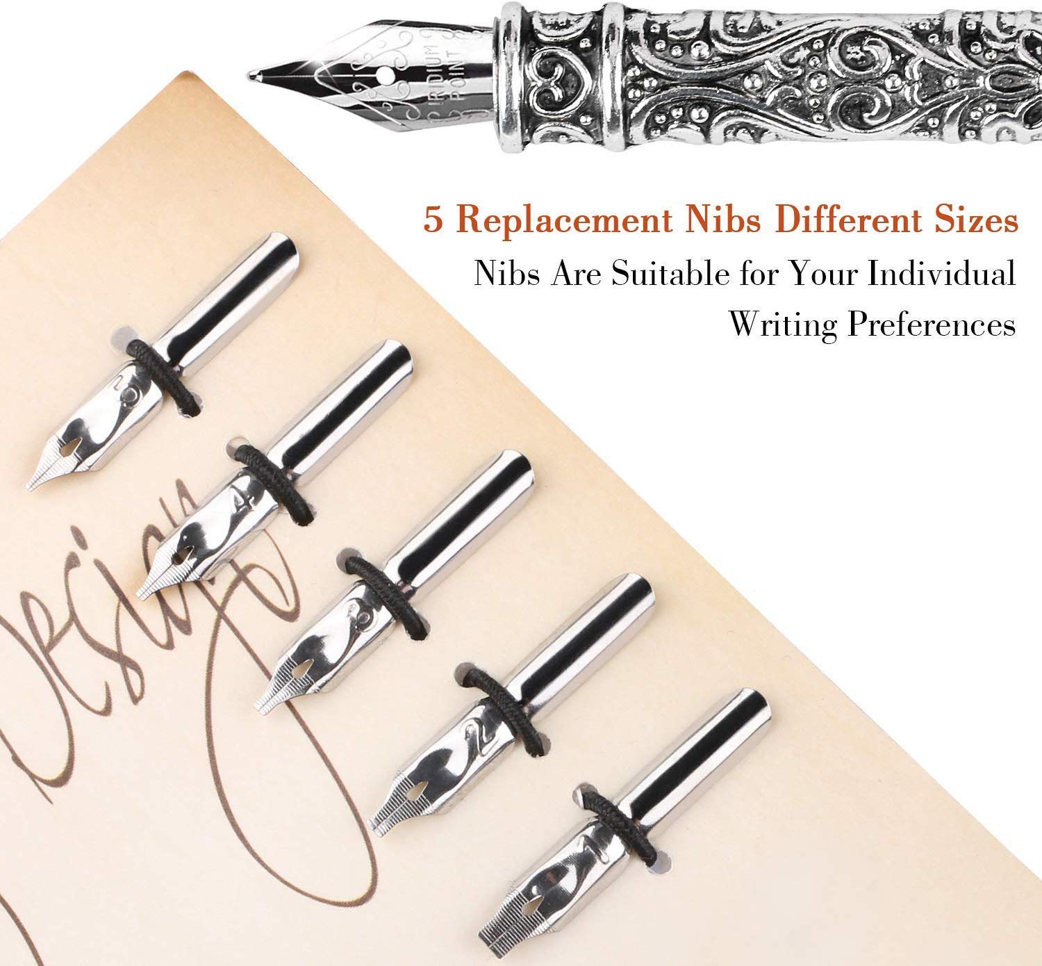HASTHIP English Calligraphy Feather Dip Quill Pen Set with 5 Nibs and 15ml Ink | Red Gift Box