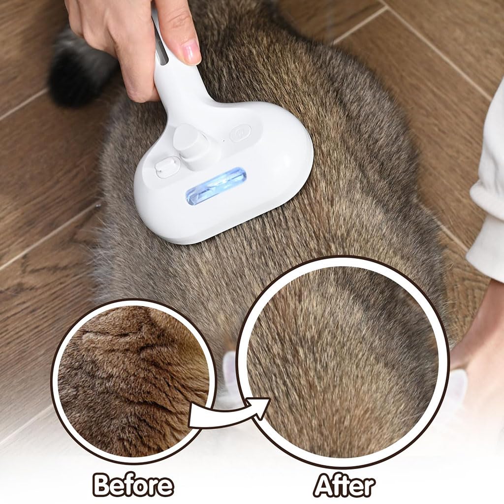 ZIBUYU Pet Steam Comb for Dogs and Cats with Spray Function and Self Cleaning Brush | 0.32 lb Lightweight Grooming Tool
