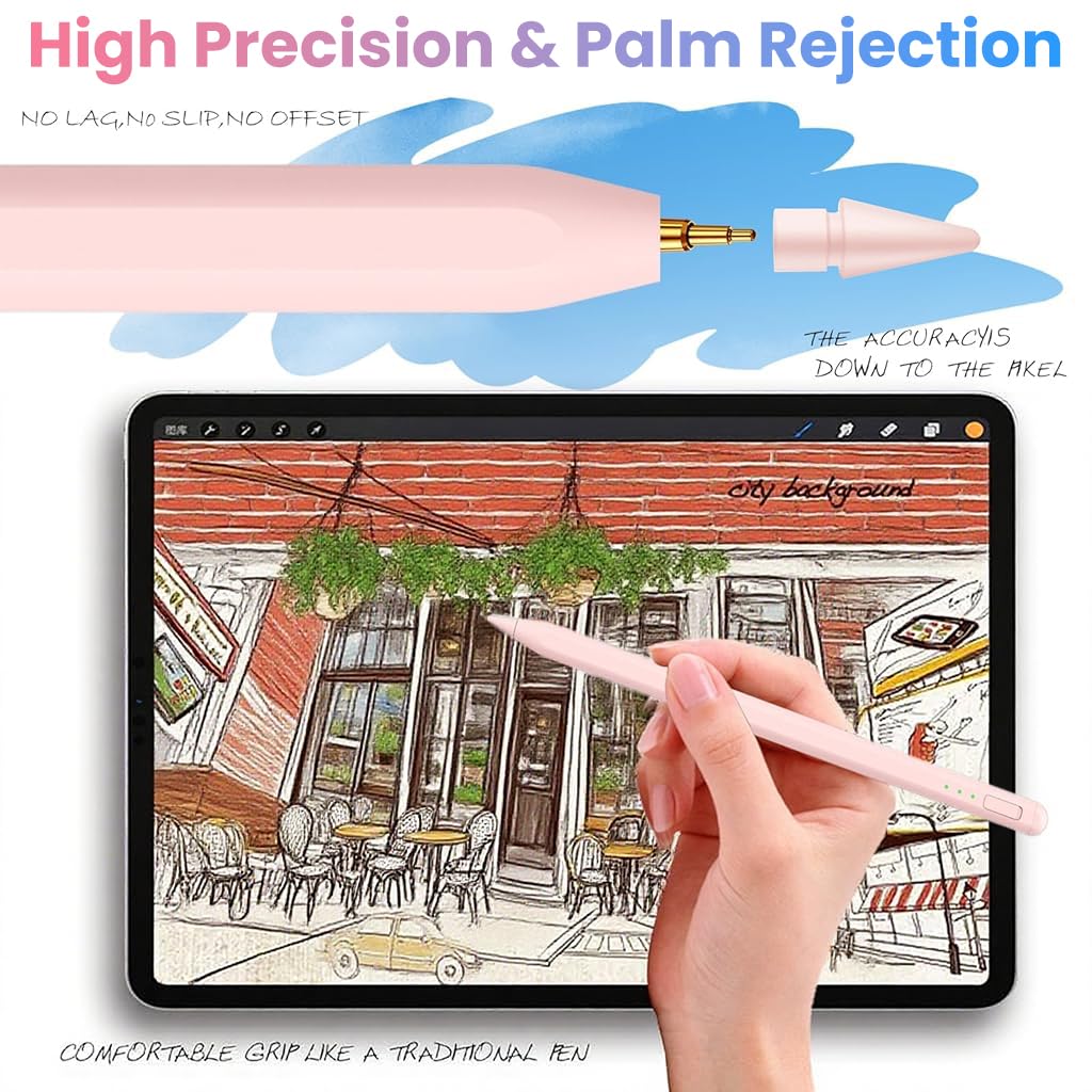 ZORBES Stylus Pen for iPad 11 and 10th Gen with Pressure Tilt Recognition and Palm Rejection | Pink