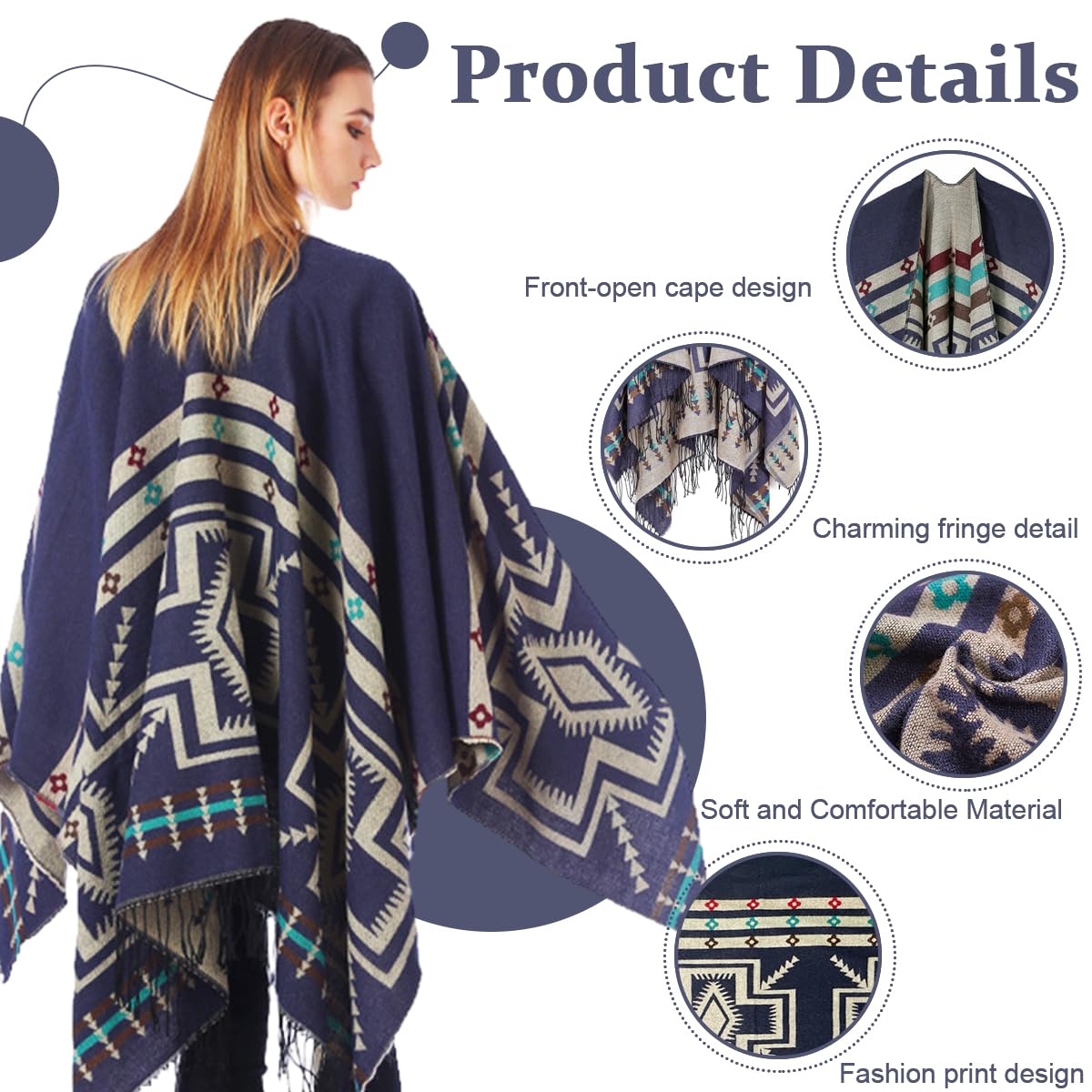 PALAY Women's Shawl Wrap for Indoor and Outdoor Use featuring Jacquard Design 51 x 59 in Warm Dacron Fabric