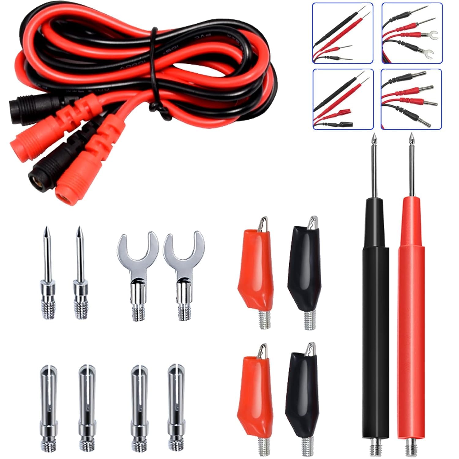 Serplex Multimeter Test Leads Kit for 4mm Multimeter with 16 pcs 36.6 in Cables and Alligator Clips | Silicone Insulated Probes