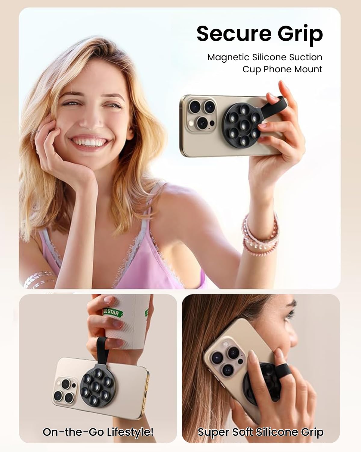 ZORBES Suction Phone Case Mount for iPhone 15 Pro Max with 9 Suction Cups and Magnetic Grip | Hands Free Holder for Videos and Selfies