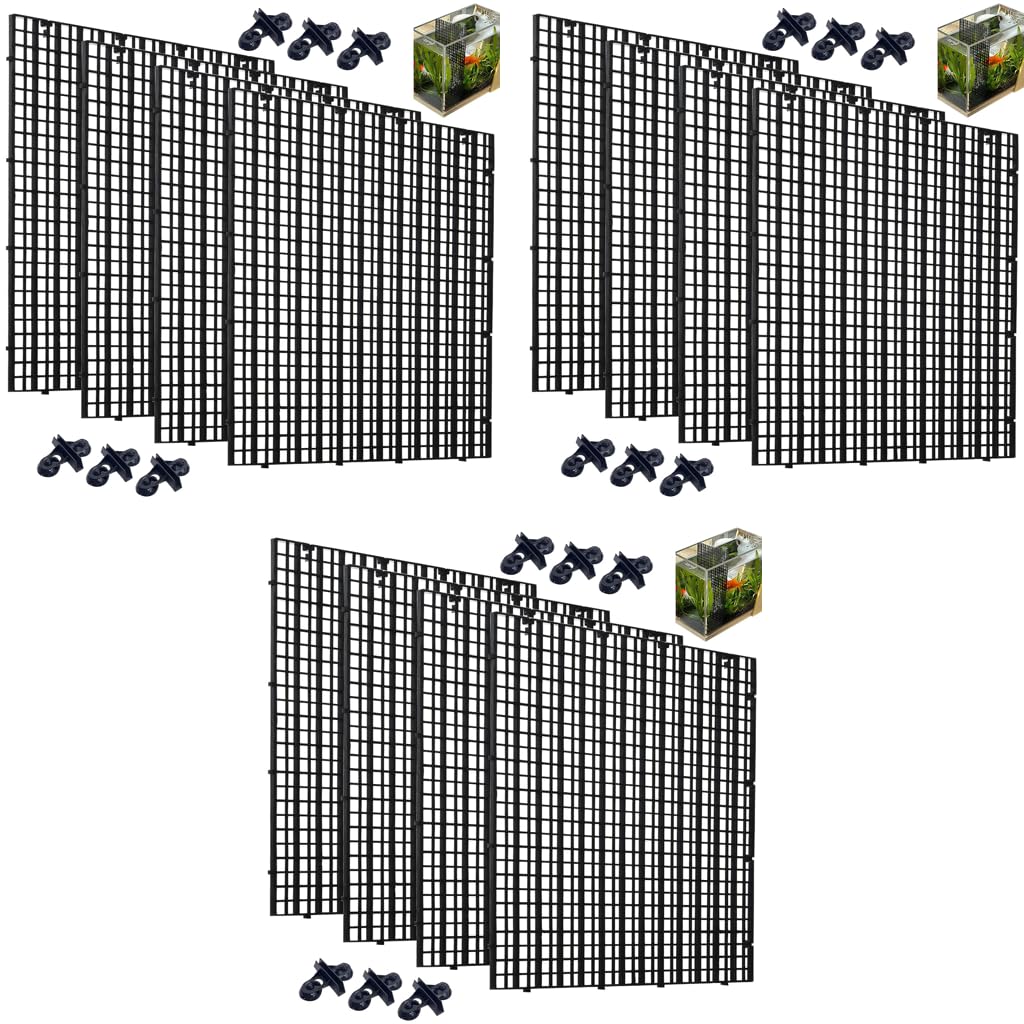 Qpets® 12PCS Fish Tank Divider Kit Mesh Screen with Suction Cups PP Plastic Aquarium Isolation Board Separator for Dividing Fish Turtles Lizards 30x30cm