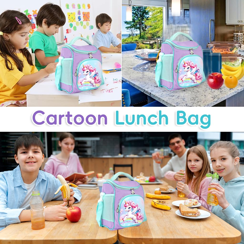 Supvox Lunch Bag for Kids Girls featuring Thermal Insulation and 9.8x8.2x6.3 in Size | Cute Unicorn Design