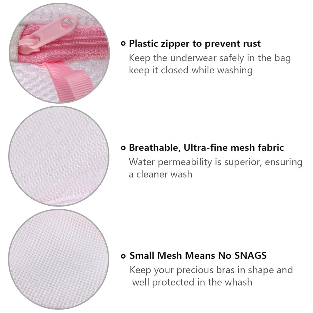 ZIBUYU® Bra Laundry Bag with Zips for Delicates, Mesh Wash Bag for Lingerie, Underwear, Blouses, Baby Clothes, Hosiery, 1 Pc White, Durable Reusable Polyester, Protects Garments in Washer & Dryer