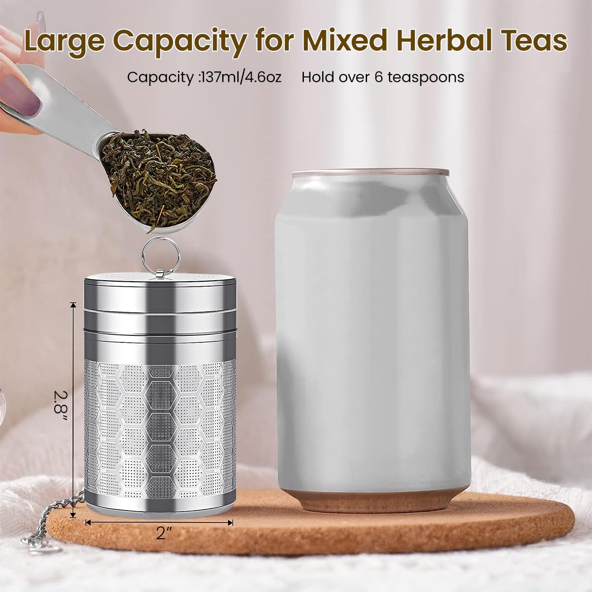Supvox Tea Infuser for Loose Leaves featuring Fine Mesh Lid and Chain | 2.75 in 304 Stainless Steel