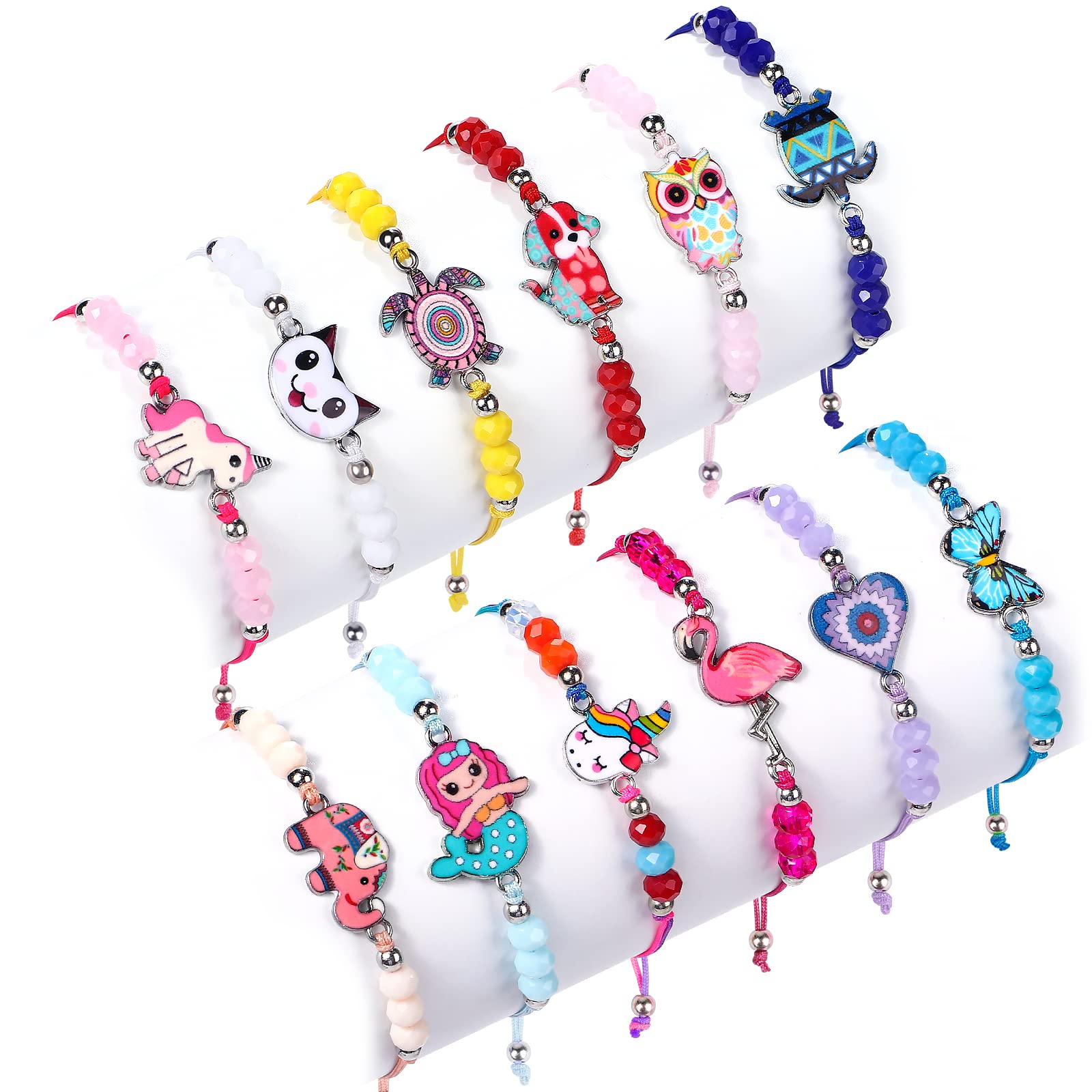 PALAY 12Pcs Women Girl Unicorn Owl Woven Friendship Value Set Kids Party Favor Adjustable Bracelet, One Size, Multicolor