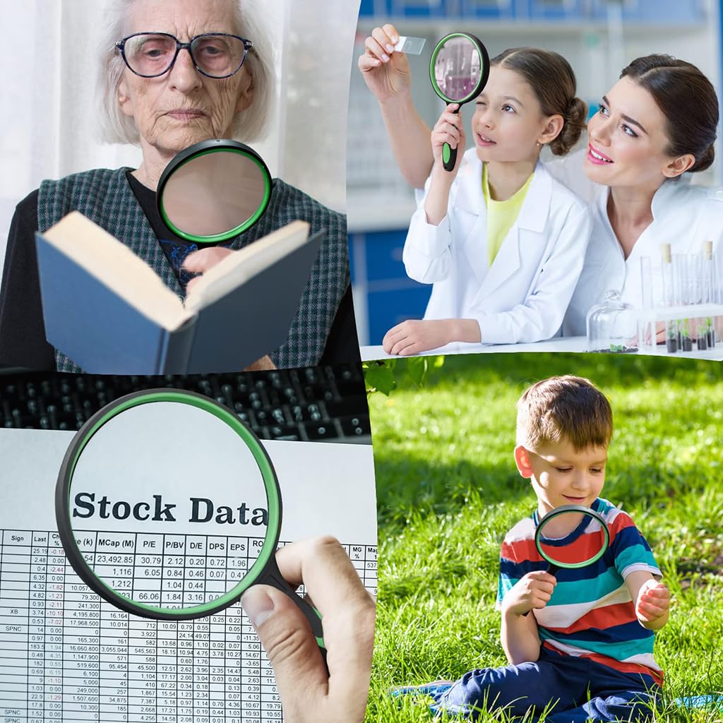 ZIBUYU Magnifying Glass for Reading with 5X 100mm Real Glass Lens and Ergonomic Handle | Ideal for Seniors and Kids