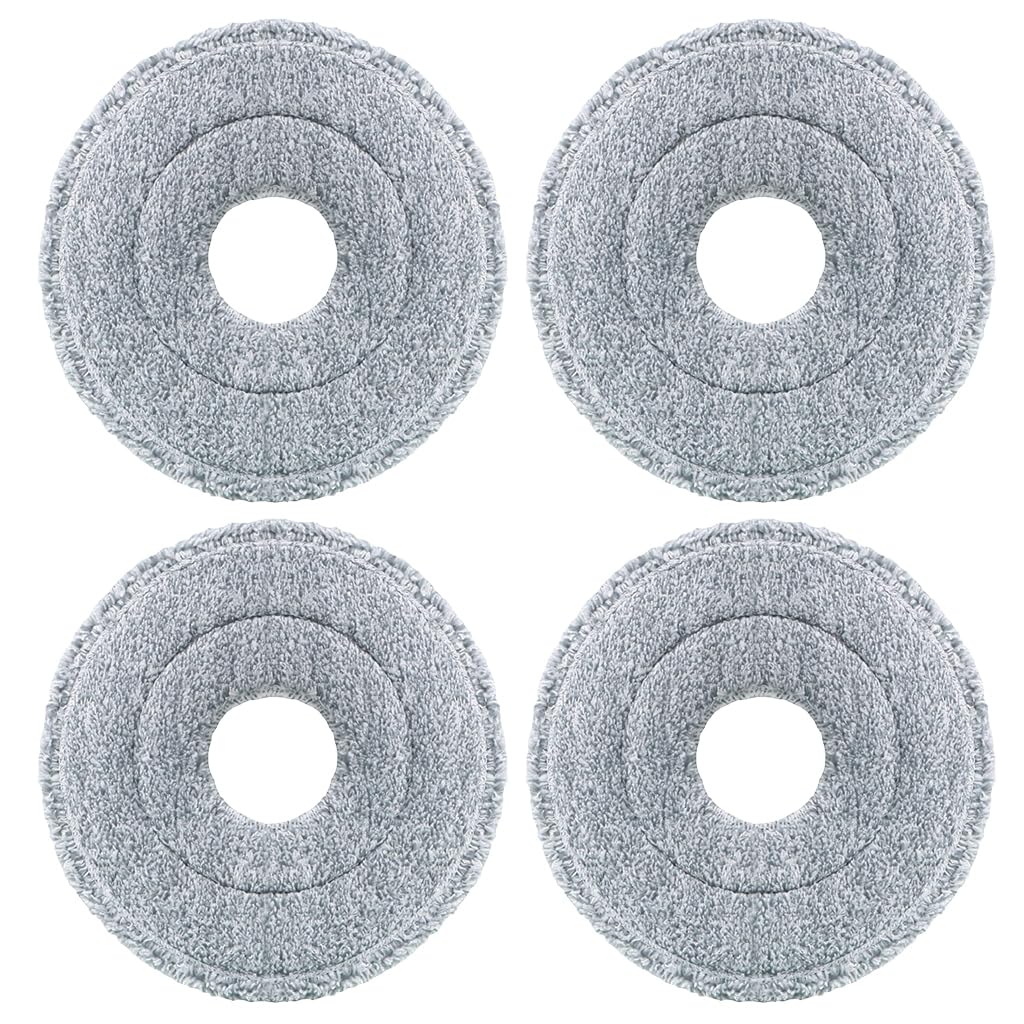 Verilux® 4Pcs Microfiber Mop Pads 9.84 Inches Round High Absorbent Microfiber Mop Pads Replacement for Rotary Mop Wet Dry Use Microfiber Mop Pads, Compatible Most Round Spin Mop & Bucket