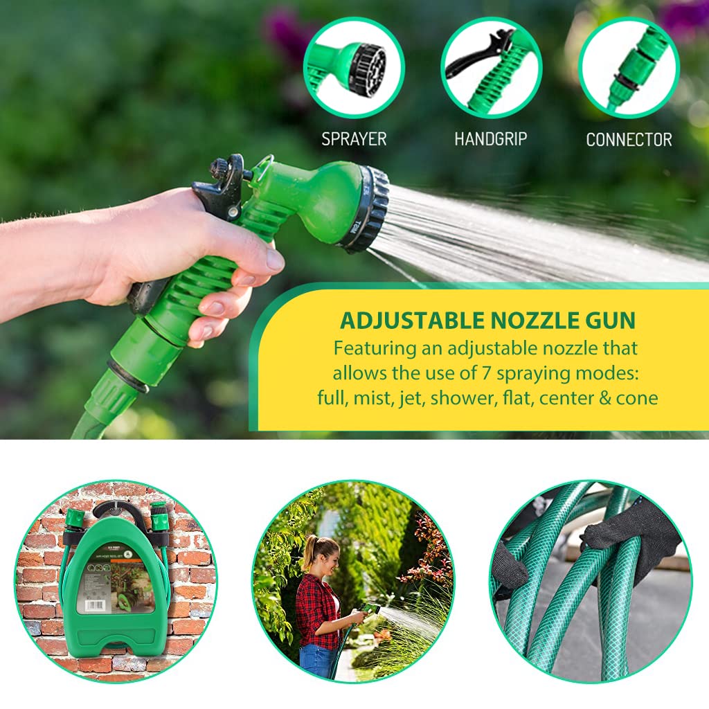 Optifit Garden Hose Kit for Home and Car Washing featuring 32ft PVC Hose and 7 Spray Modes