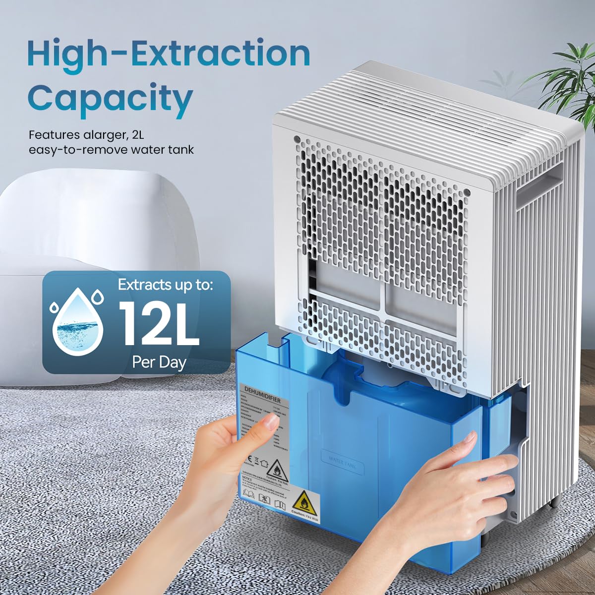HANNEA Dehumidifier for Home and Basement with 12L Day Capacity and Dual Drainage | Smart Humidity Control