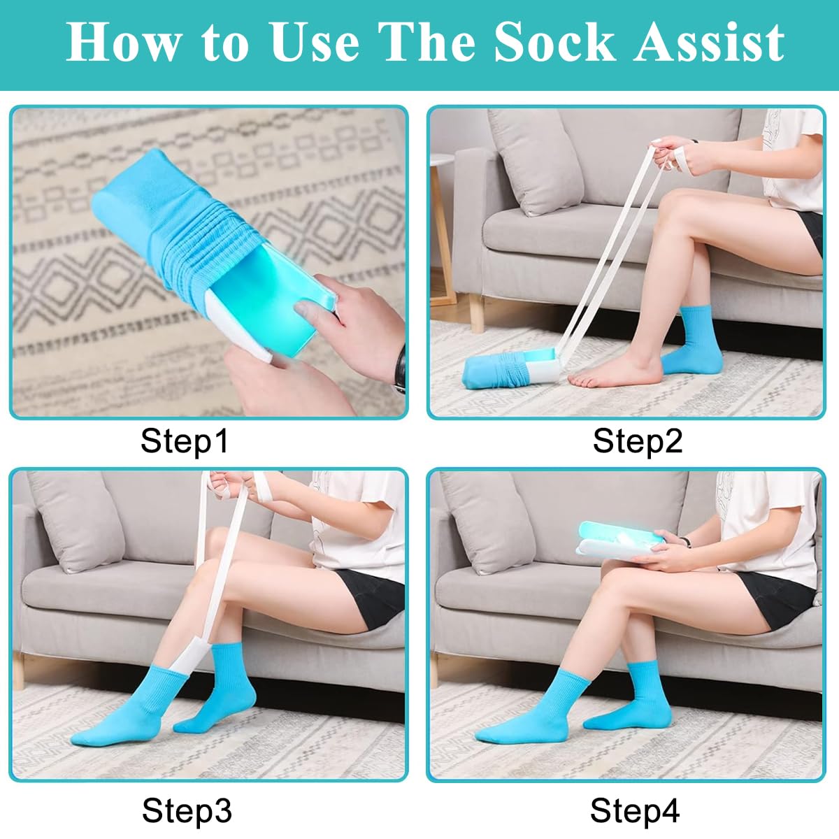 HANNEA Sock Aid for Seniors and Pregnant Users featuring Shovel Shaped Head and Long Handles