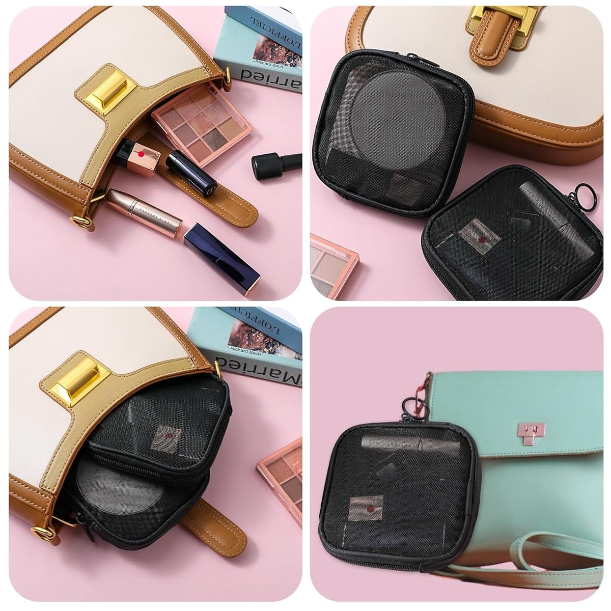 MAYCREATE Makeup Bag for Travel and School featuring Secure Zipper Closure | Black Nylon 4.7 in Portable Pouch