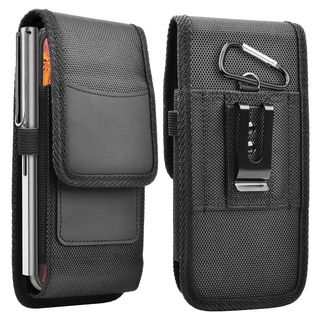 GUSTAVE® Mobile Pouch for Men with Belt Clip, Anti-scratch and Waterproof Phone Holster with Card Holder & Carabiner, Durable Mobile Pouch for Under 7in 's Phone, Gift for Men, Husband, Father