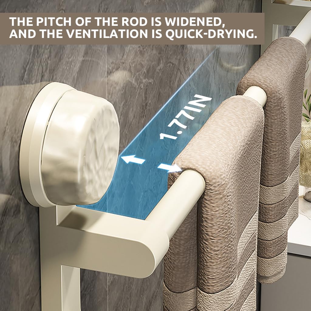 HASTHIP Towel Holder for Bathroom 50×15 cm with Dual Hooks featuring Suction Cup Mount | Carbon Steel Rustproof Organizer