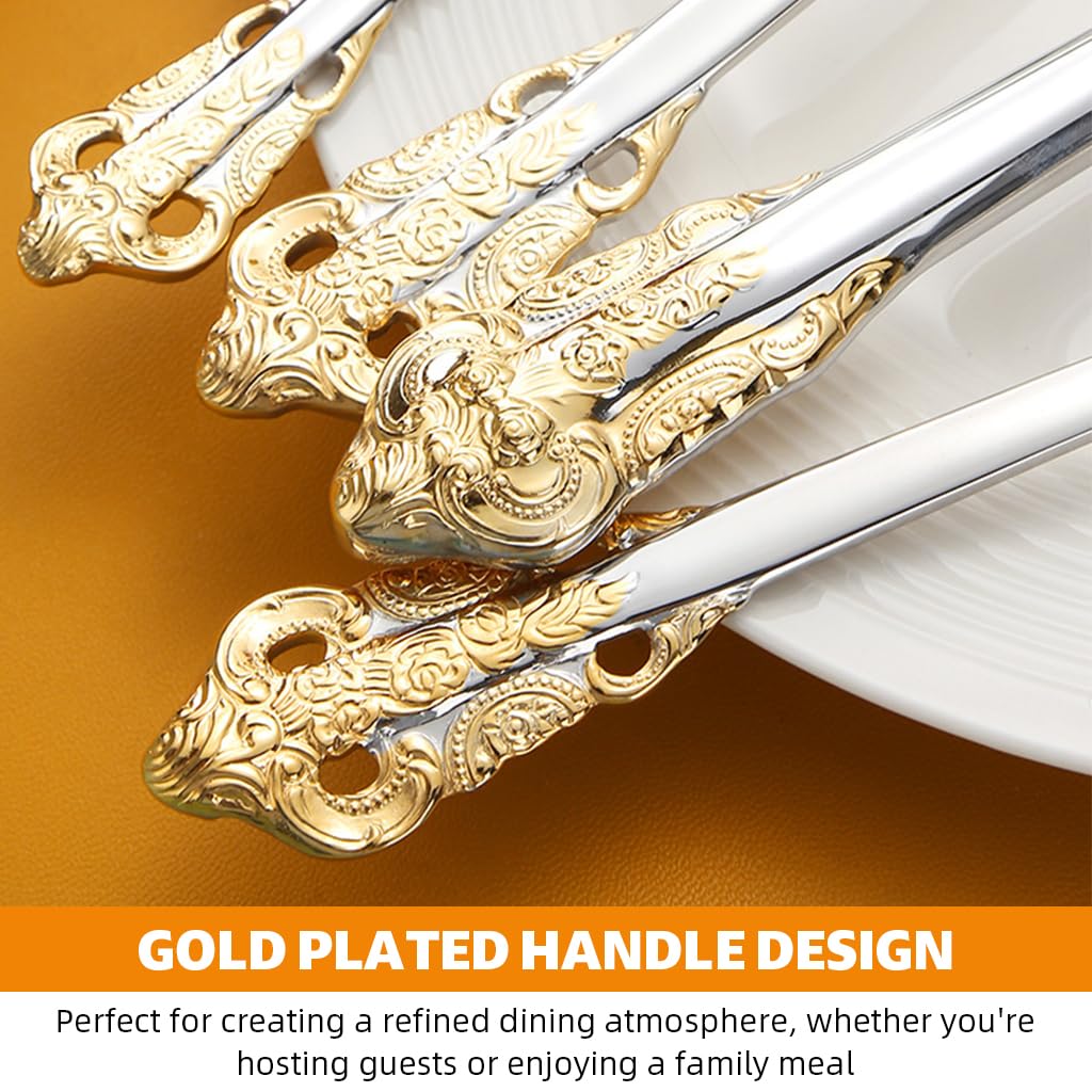 HASTHIP Stainless Steel Fork and Spoon Set of 4 for Dining with Embossed Golden Handle | Gift Box