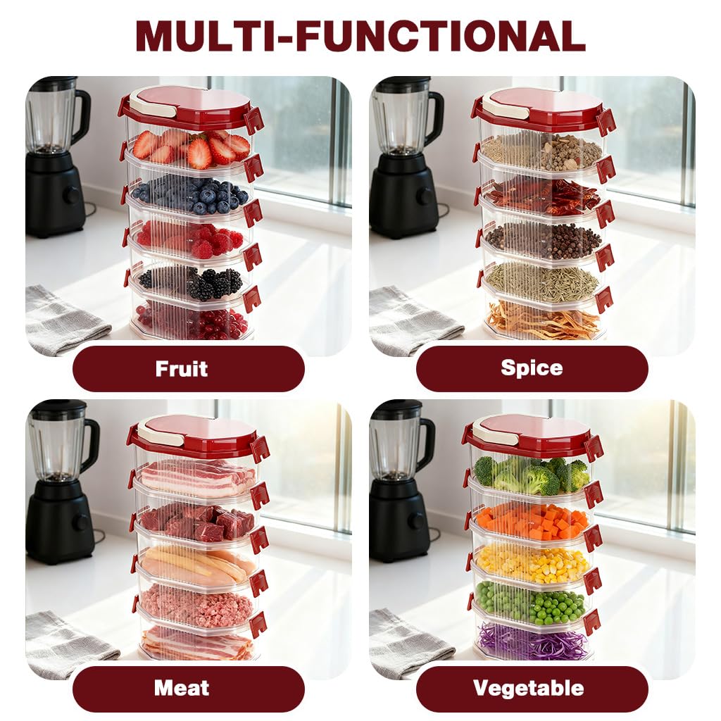 Supvox Stackable Spice Storage Box for Kitchen Organization with Flip Lock Lids and 5 Layer BPA Free Design | Leakproof Freezer Safe Containers