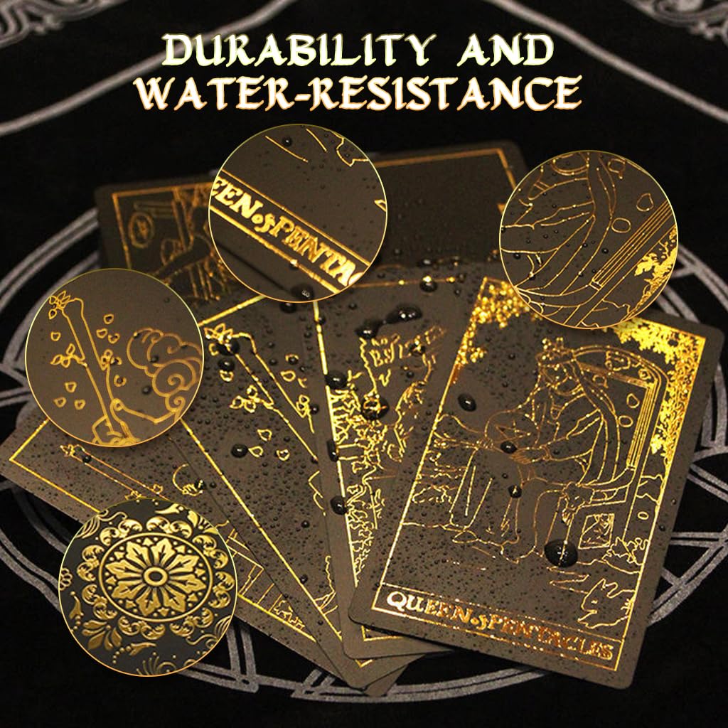 PATPAT Tarot Cards for Beginners with 78 Sheets and Guide Book featuring PET Waterproof Design | Includes 2 Collectible Cards and Golden Embossing