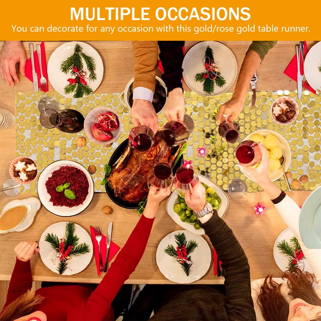 Supvox Gold Sequin Table Runner 12 x 108 in for Weddings and Parties | Polyester Glitter Decor