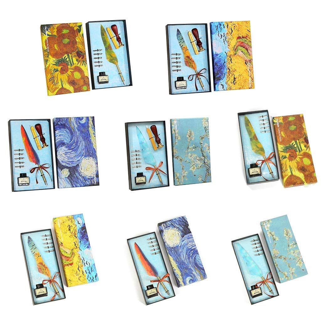 HASTHIP Quill Pen Ink Wax Seal Stamp Gift Set with 15ml Ink and 5 Nibs | Antique Feather Writing Kit