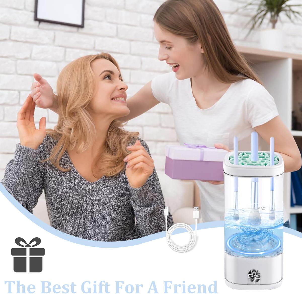 MAYCREATE Makeup Brush Cleaner for Hygienic Beauty Routines with UV Disinfection and USB C Control | Compact 3 in 1 Cleaner and Dryer