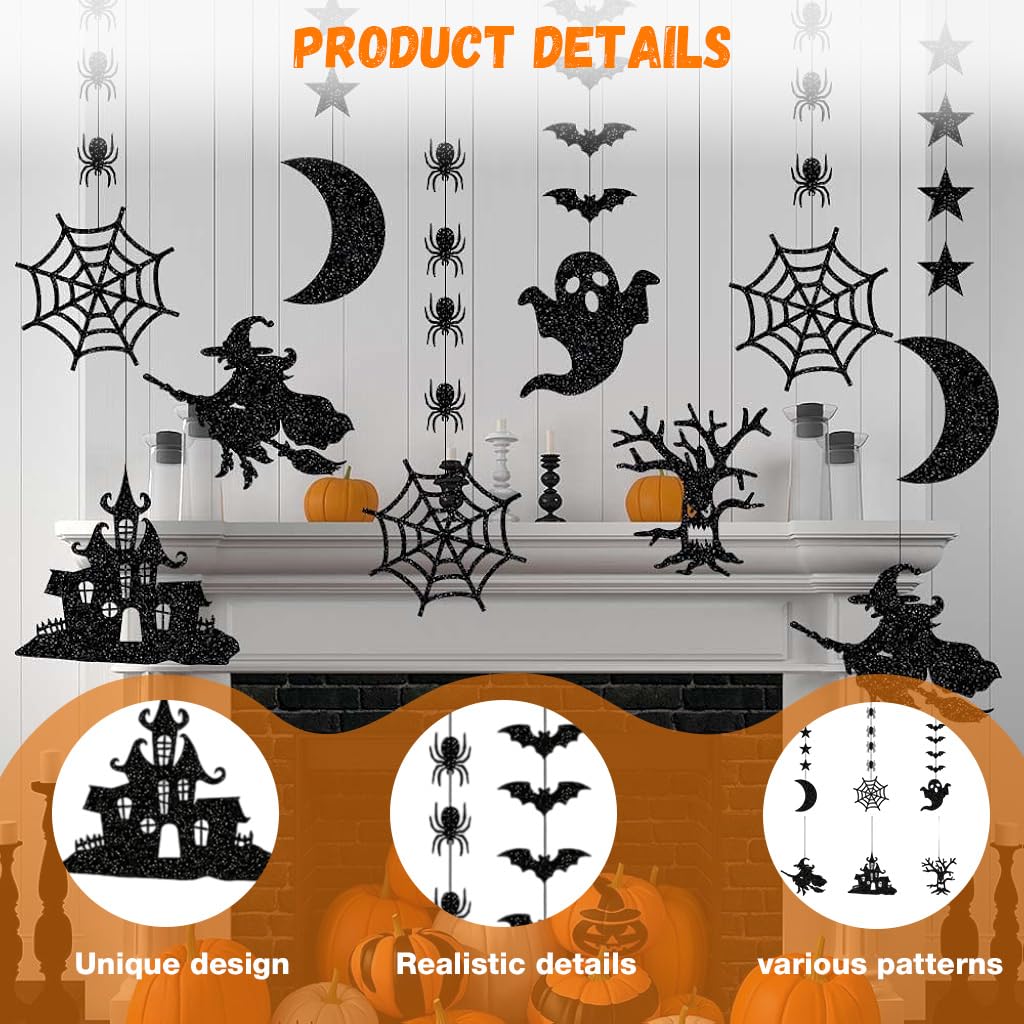 HASTHIP Halloween Spooky Ornaments for Party and Home Decor featuring 6 Designs | Black Paper Hanging Garland