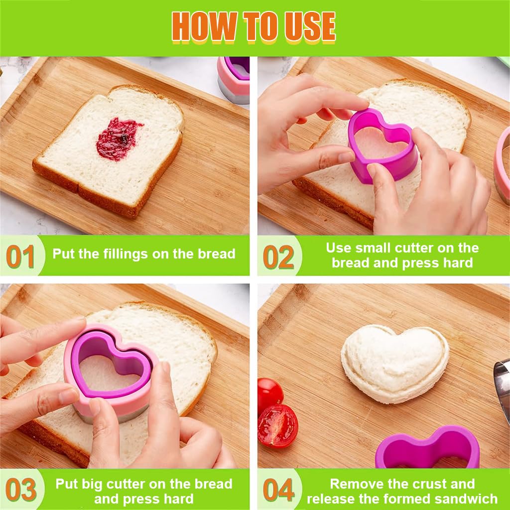 HASTHIP Sandwich Cutter and Sealer Set 22pcs for Kids with Bread Press Molds and Fruit Forks