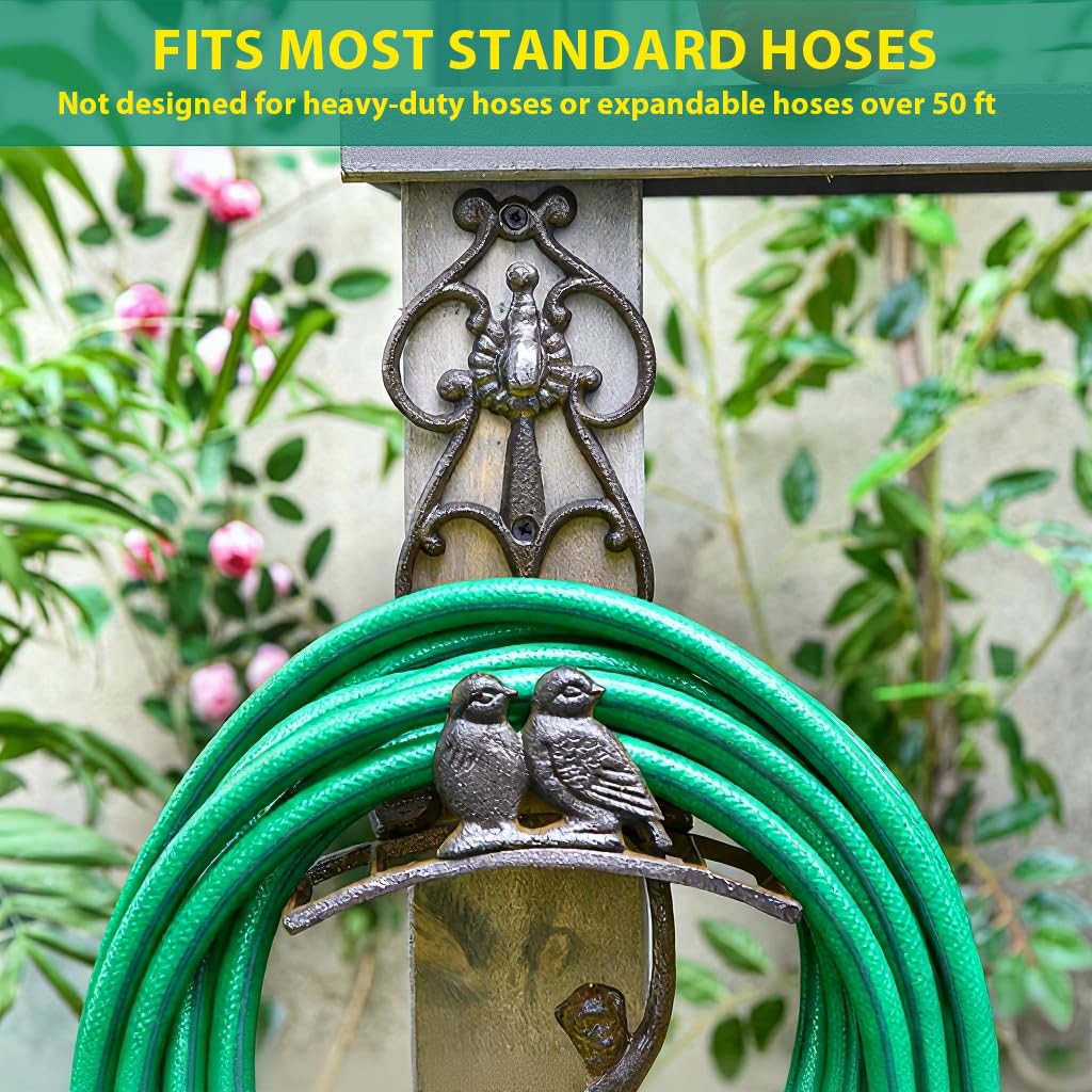 HASTHIP Garden Hose Organizer for Wall Mounted Storage with Cast Iron Bird Design | Decorative Outdoor Holder