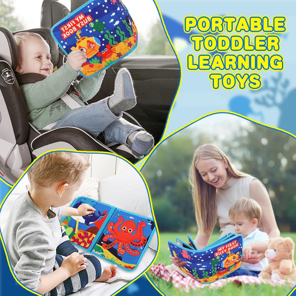 SNOWIE SOFT Ocean Toddler Busy Binder for Travel with Hand Puppet and Felt Pages | Montessori Quiet Book for Kids 1–3