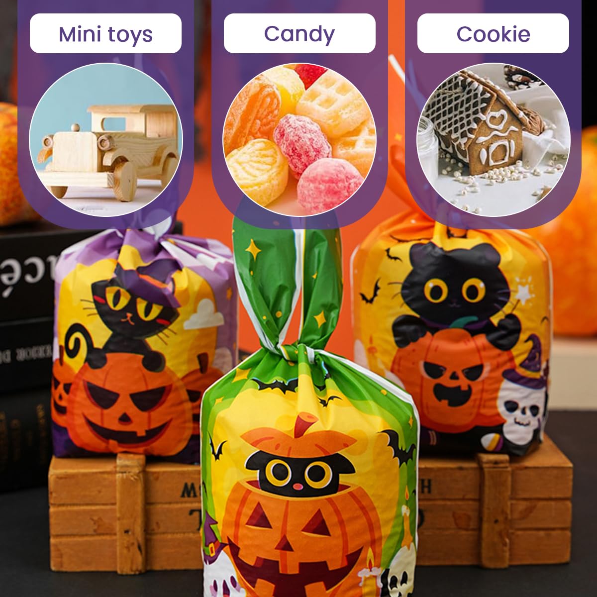 HASTHIP Halloween Treat Bags for Party Favors with Bunny Ear Closure 50Pcs 14x23cm EVA