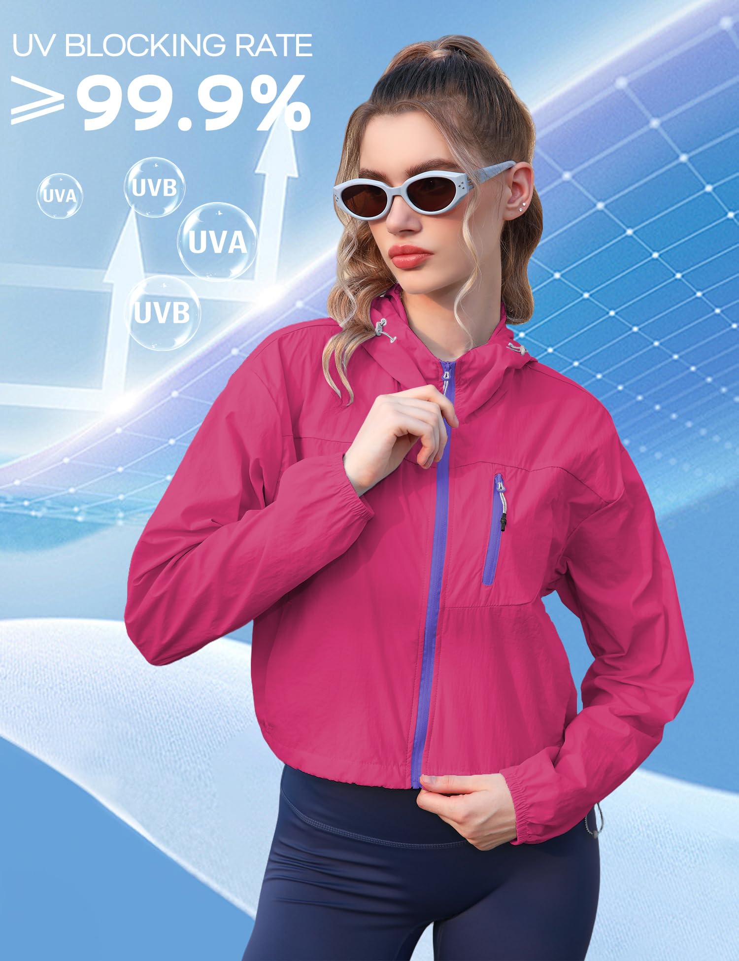 Venzina Sun Protection Jacket for Outdoor Use with Back Air Vent & UPF 50+ UV Shield | Hot Pink Quick Dry Nylon Hoodie for Women