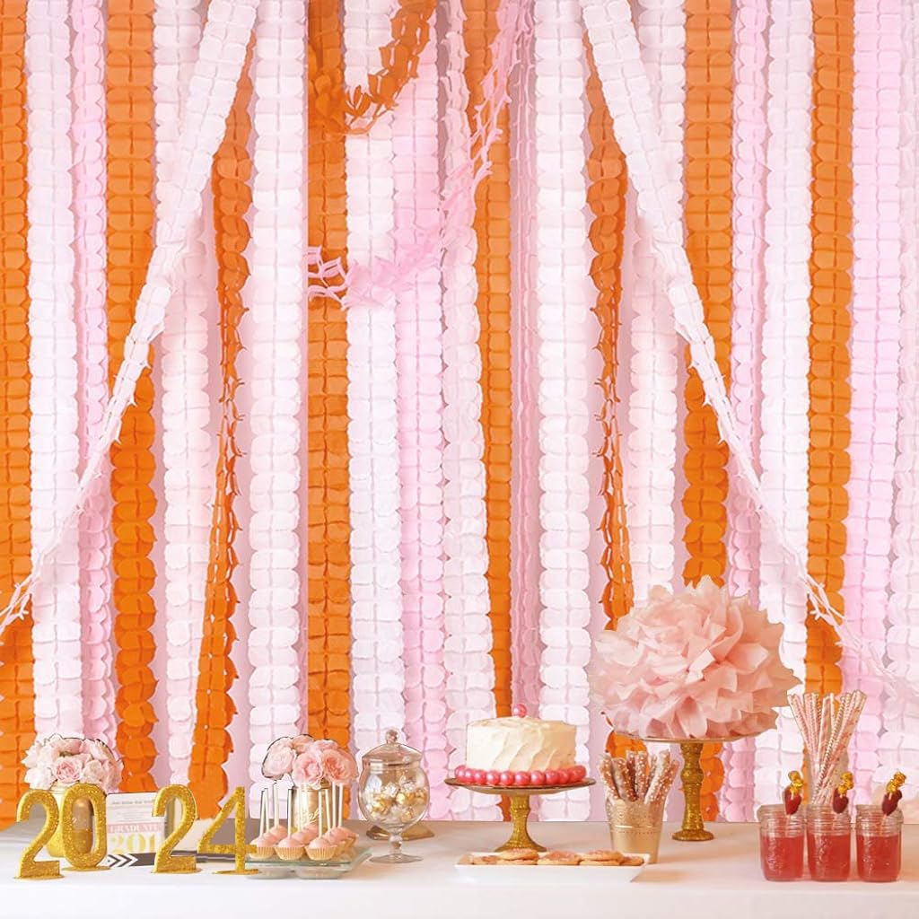 HASTHIP Reusable Party Streamers for Festive Decoration with 6 Rolls 3.6 m Four Leaf Clover Paper | Pink White and Orange
