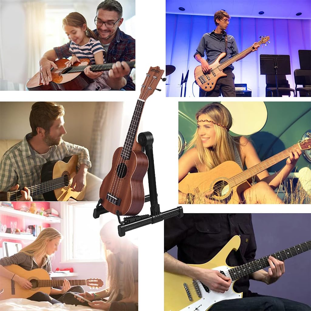 HASTHIP Adjustable Guitar Stand for Acoustic and Electric Instruments with Anti Scratch Silicone Pads | Foldable ABS Tripod for Guitar Bass Ukulele and Violin