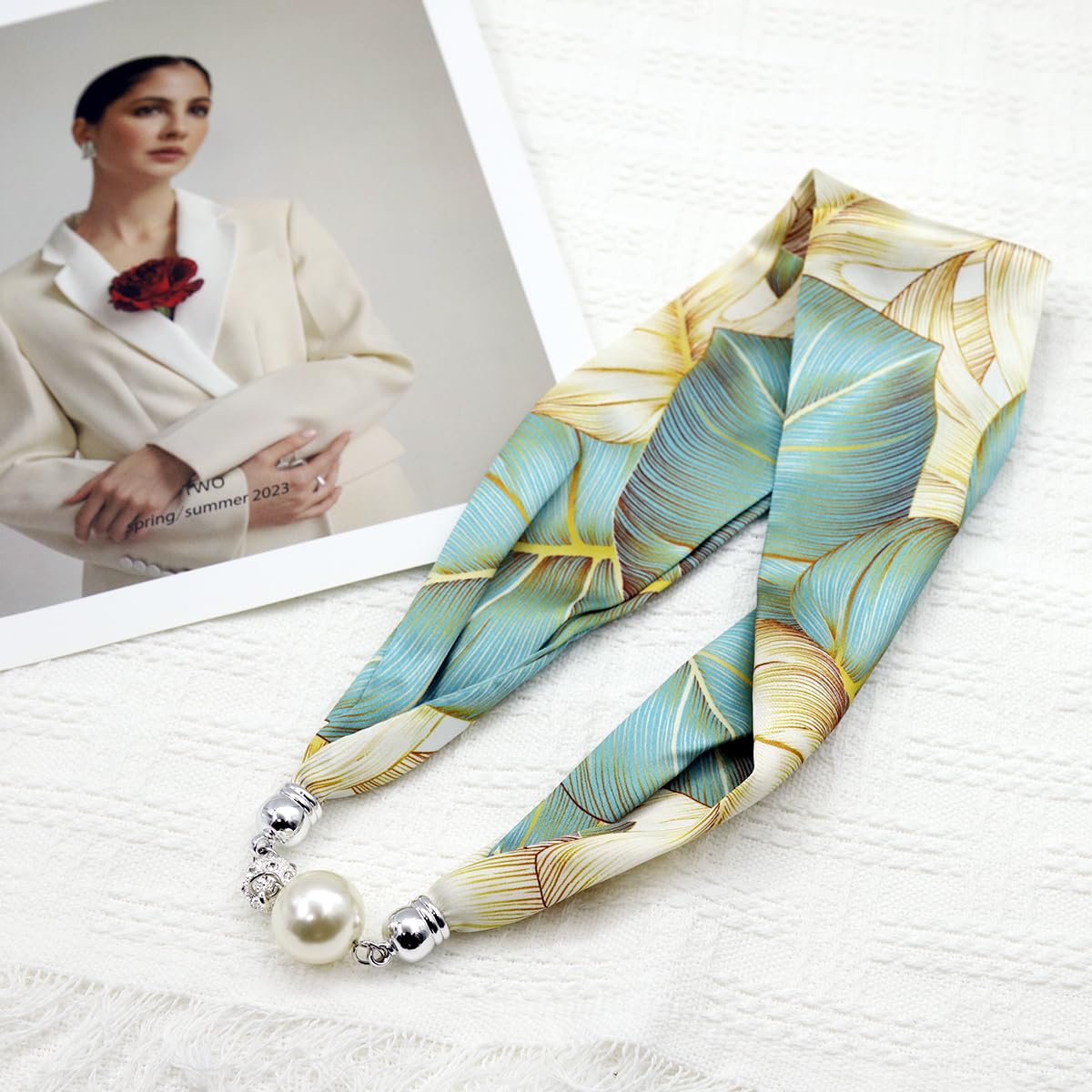 PALAY Neck Scarf for Women with Magnetic Buckle Featuring Golden Charms | 2 PCS Satin Silk-Feel Accessory