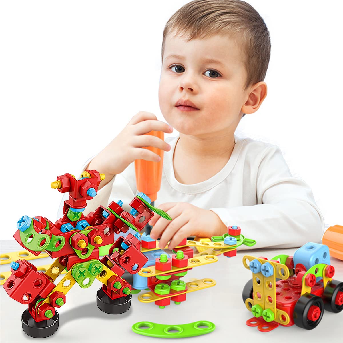 PATPAT® Building Blocks for Kids 288 Pcs DIY Construction Toys for Kids Educational Stem Toys Building Sets with Electric Drill Kids Activities Toys Creative Puzzle Games for Boys Girls 3 4 5 6 7 8